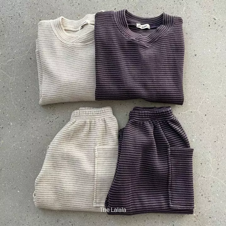 The Lalala - Korean Children Fashion - #discoveringself - Waffle Sweatshirt Bottom Set - 3