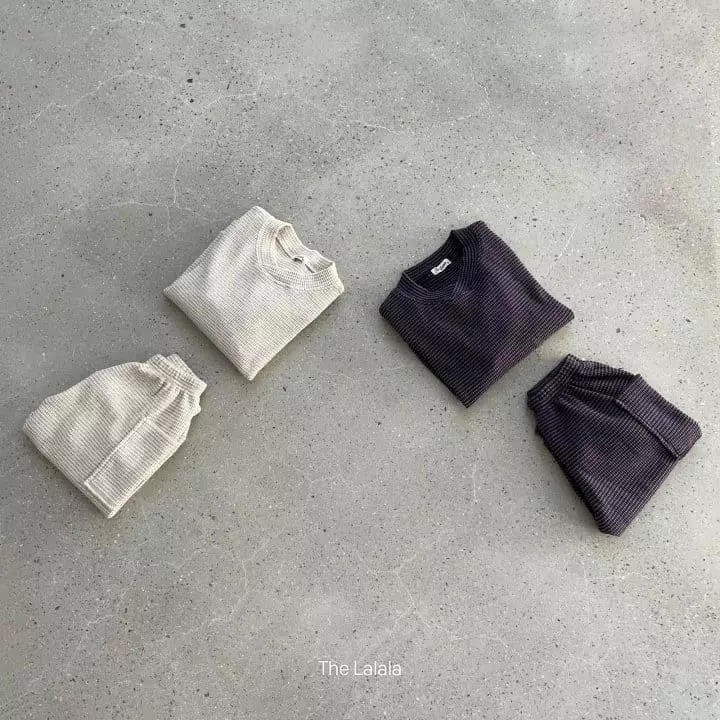 The Lalala - Korean Children Fashion - #discoveringself - Waffle Sweatshirt Bottom Set - 4