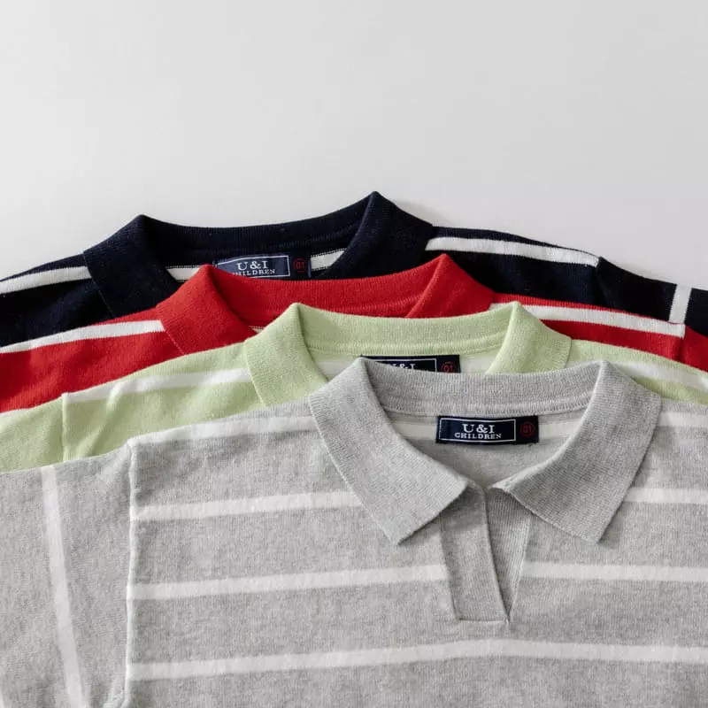 U & I - Korean Children Fashion - #kidzfashiontrend - Stripes Collar Knit Tee - 4
