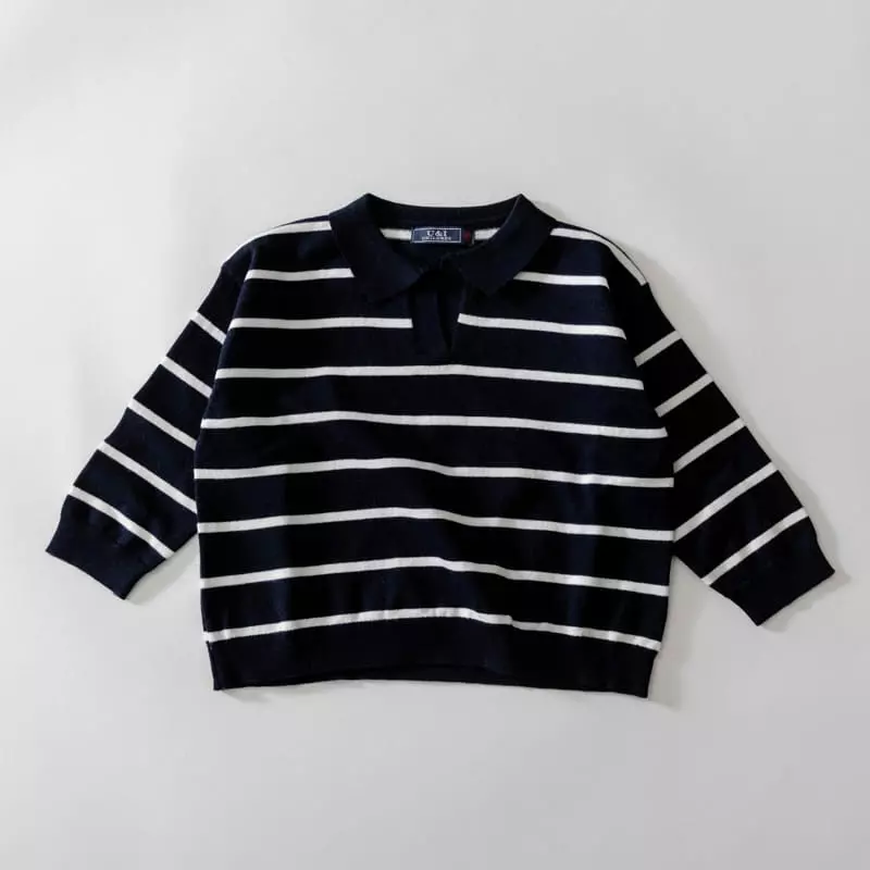 U & I - Korean Children Fashion - #kidsshorts - Stripes Collar Knit Tee