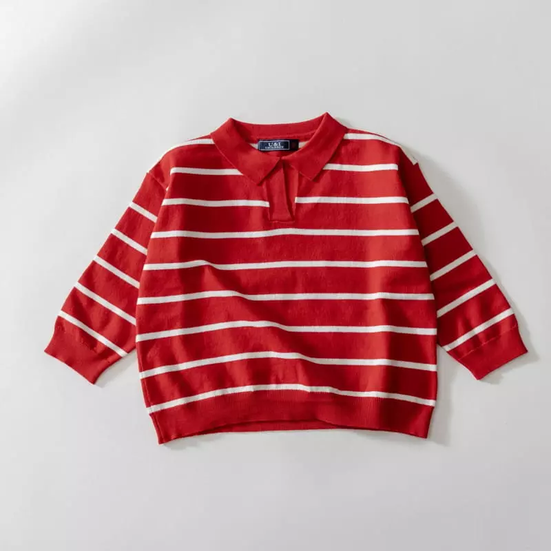 U & I - Korean Children Fashion - #kidsstore - Stripes Collar Knit Tee - 2
