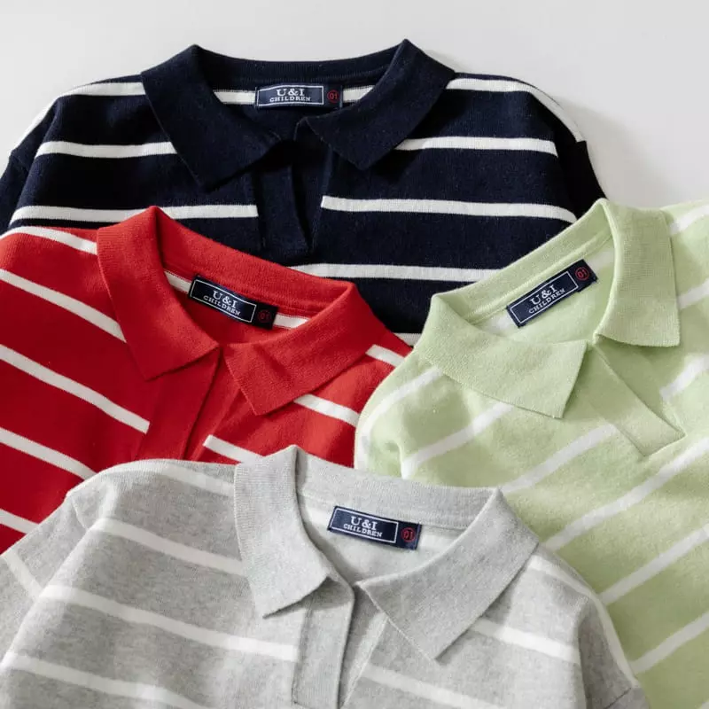 U & I - Korean Children Fashion - #todddlerfashion - Stripes Collar Knit Tee - 9