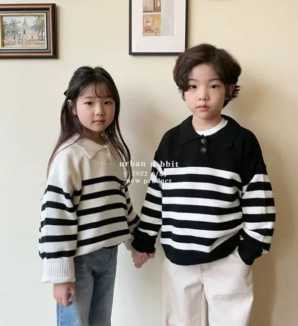 Urban Rabbit - Korean Children Fashion - #kidzfashiontrend - Button Stripes Knit - 4