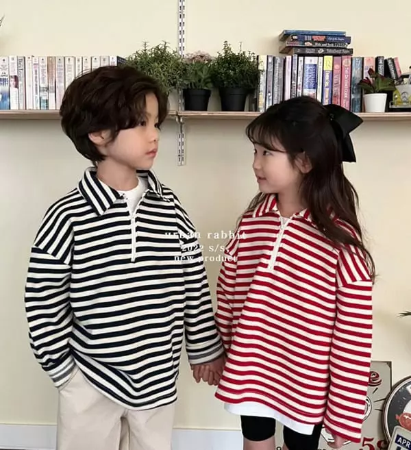 Urban Rabbit - Korean Children Fashion - #discoveringself - Zip-up Stripes Tee