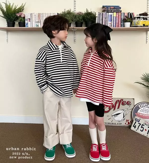 Urban Rabbit - Korean Children Fashion - #kidsshorts - Zip-up Stripes Tee - 3