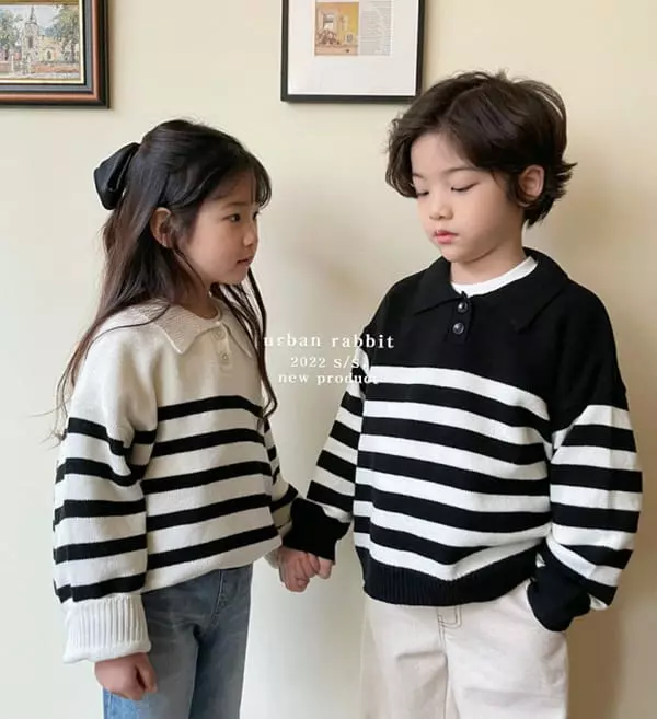 Urban Rabbit - Korean Children Fashion - #kidsshorts - Button Stripes Knit