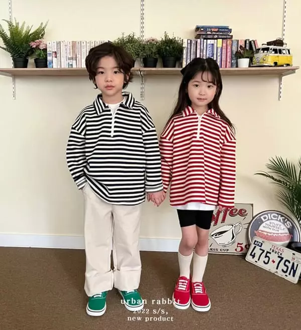 Urban Rabbit - Korean Children Fashion - #kidsshorts - Zip-up Stripes Tee - 4