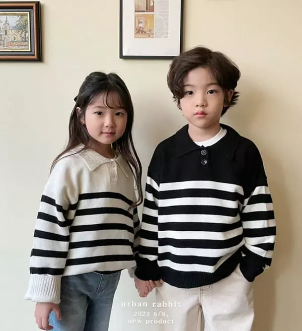 Urban Rabbit - Korean Children Fashion - #kidsstore - Button Stripes Knit - 2