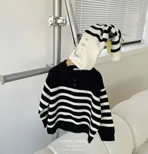 Urban Rabbit - Korean Children Fashion - #minifashionista - Button Stripes Knit - 7
