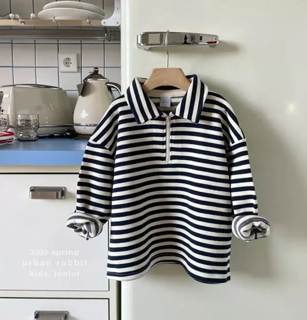 Urban Rabbit - Korean Women Fashion - #momslook - Mom Zip-up Stripes Tee