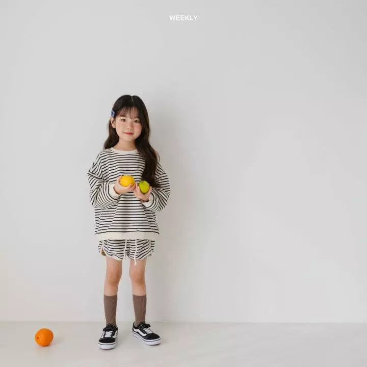 Weekly - Korean Children Fashion - #Kfashion4kids - Smile Stripes Top Bottom Set - 12