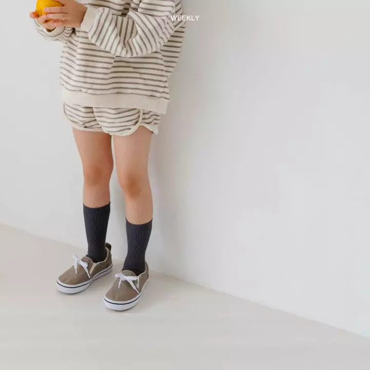 Weekly - Korean Children Fashion - #kidsshorts - Smile Stripes Top Bottom Set - 9