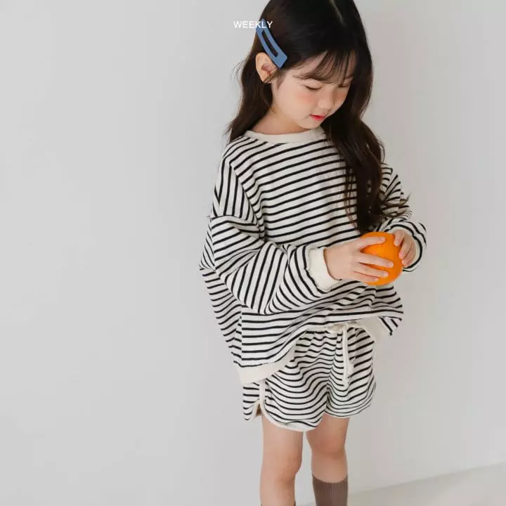 Weekly - Korean Children Fashion - #kidzfashiontrend - Smile Stripes Top Bottom Set - 11
