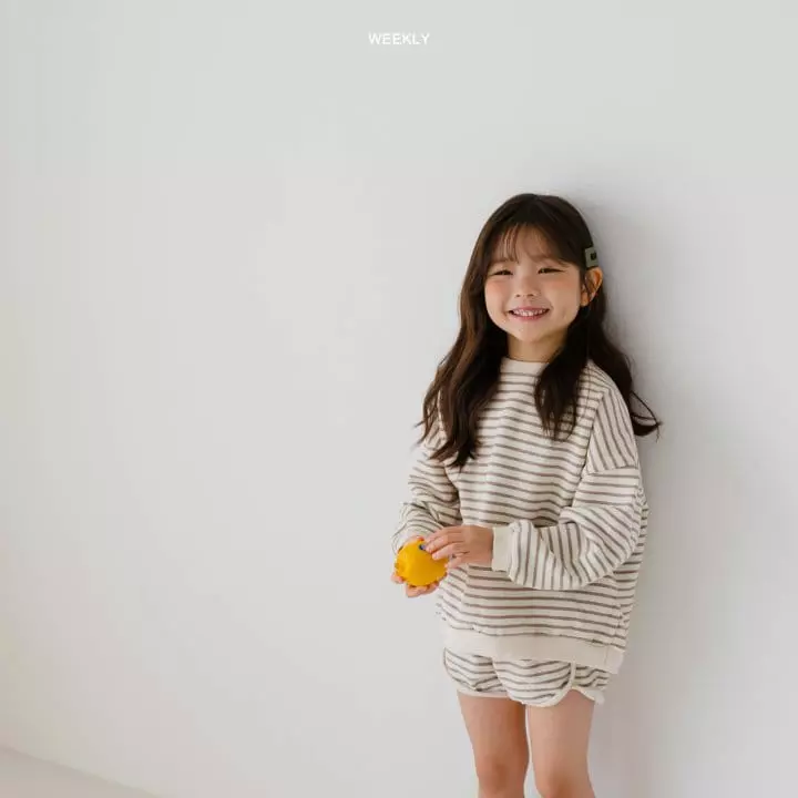 Weekly - Korean Children Fashion - #prettylittlegirls - Smile Stripes Top Bottom Set - 2