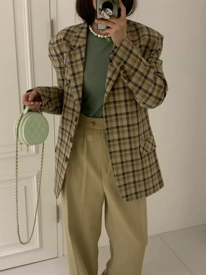 140 Avenue - Korean Women Fashion - #momslook - Check Jacket - 2