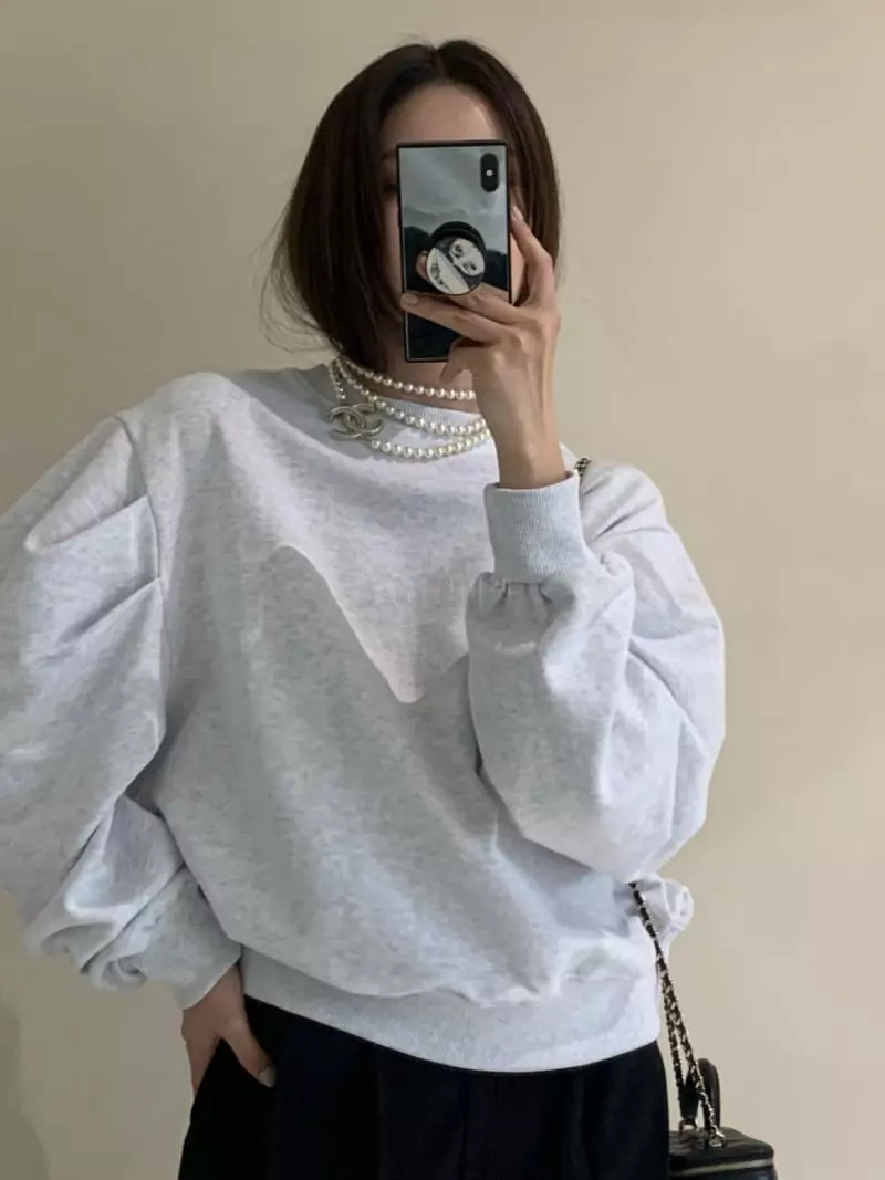 140 Avenue - Korean Women Fashion - #womensfashion - Puff Wrinkle Sweatshirt