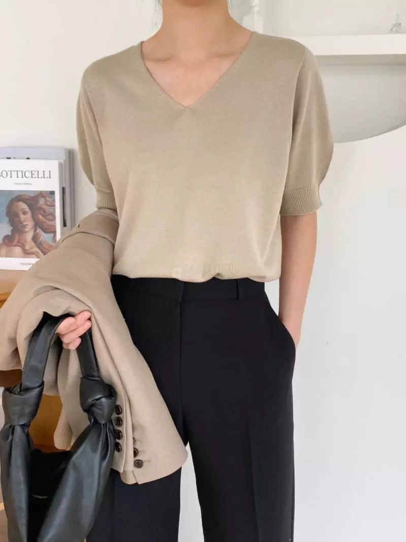 3.Another - Korean Women Fashion - #momslook - V-Holga Knit Tee - 2