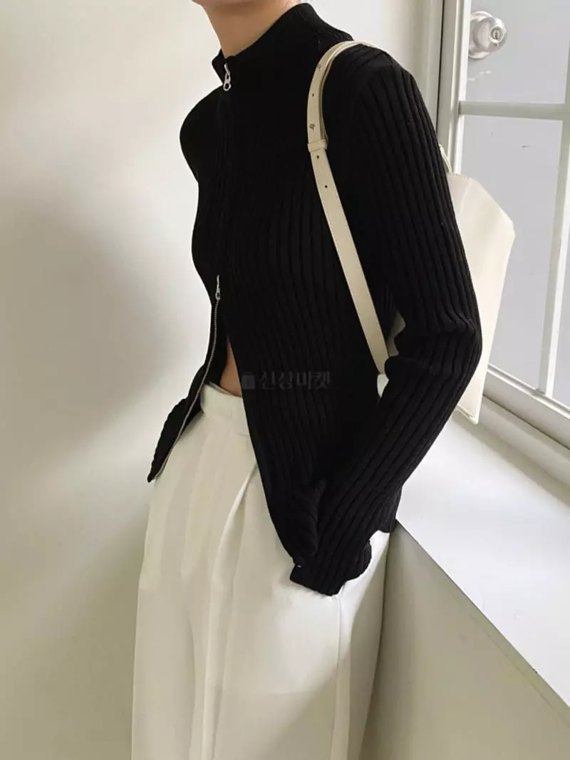3.Another - Korean Women Fashion - #thelittlethings - Rib Zip-Up Knit - 4