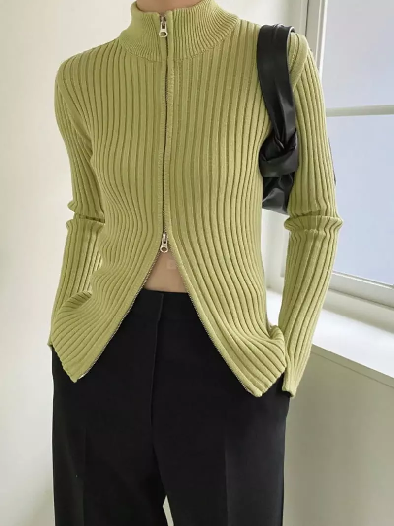 3.Another - Korean Women Fashion - #thatsdarling - Rib Zip-Up Knit - 2