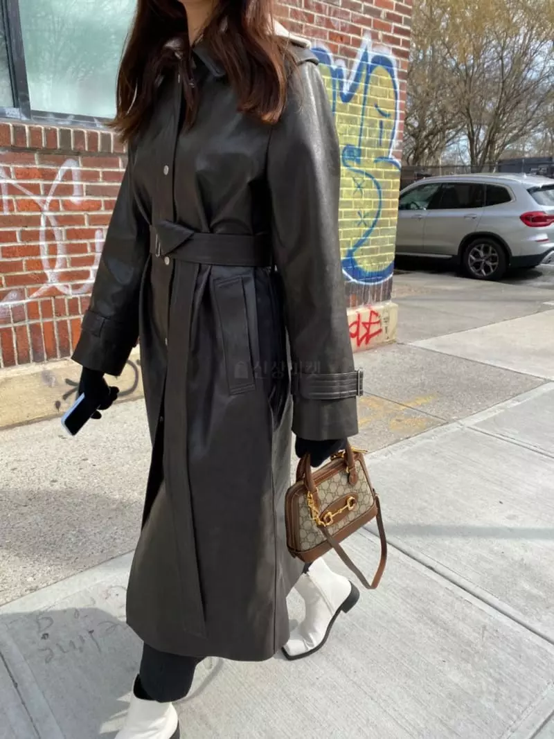3.Another - Korean Women Fashion - #vintageinspired - Leather Trench Coat - 2