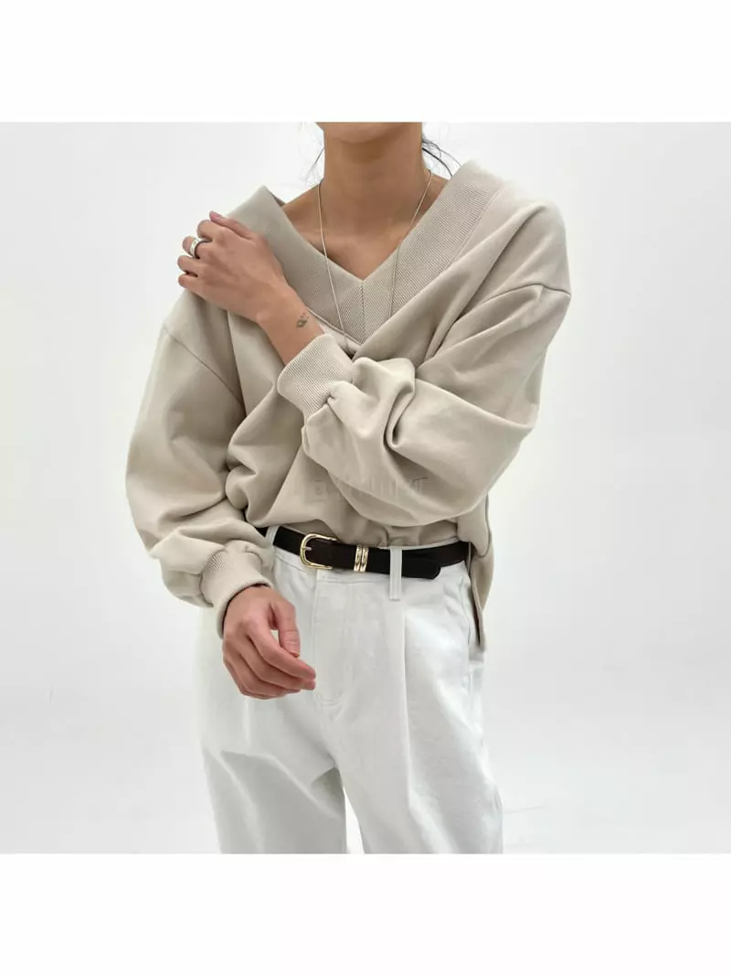 A Point - Korean Women Fashion - #momslook - V Sweatshirt