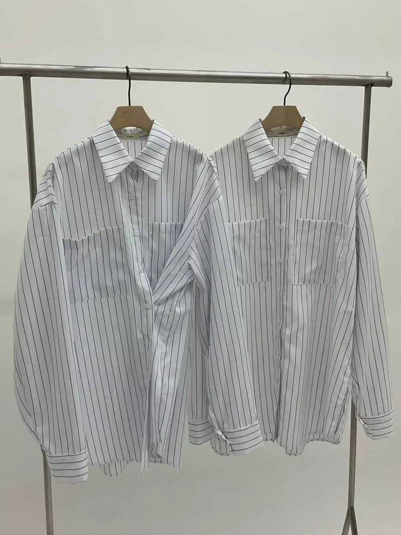 A Point - Korean Women Fashion - #vintagekidsstyle - Pocket Stripe Shirt - 4