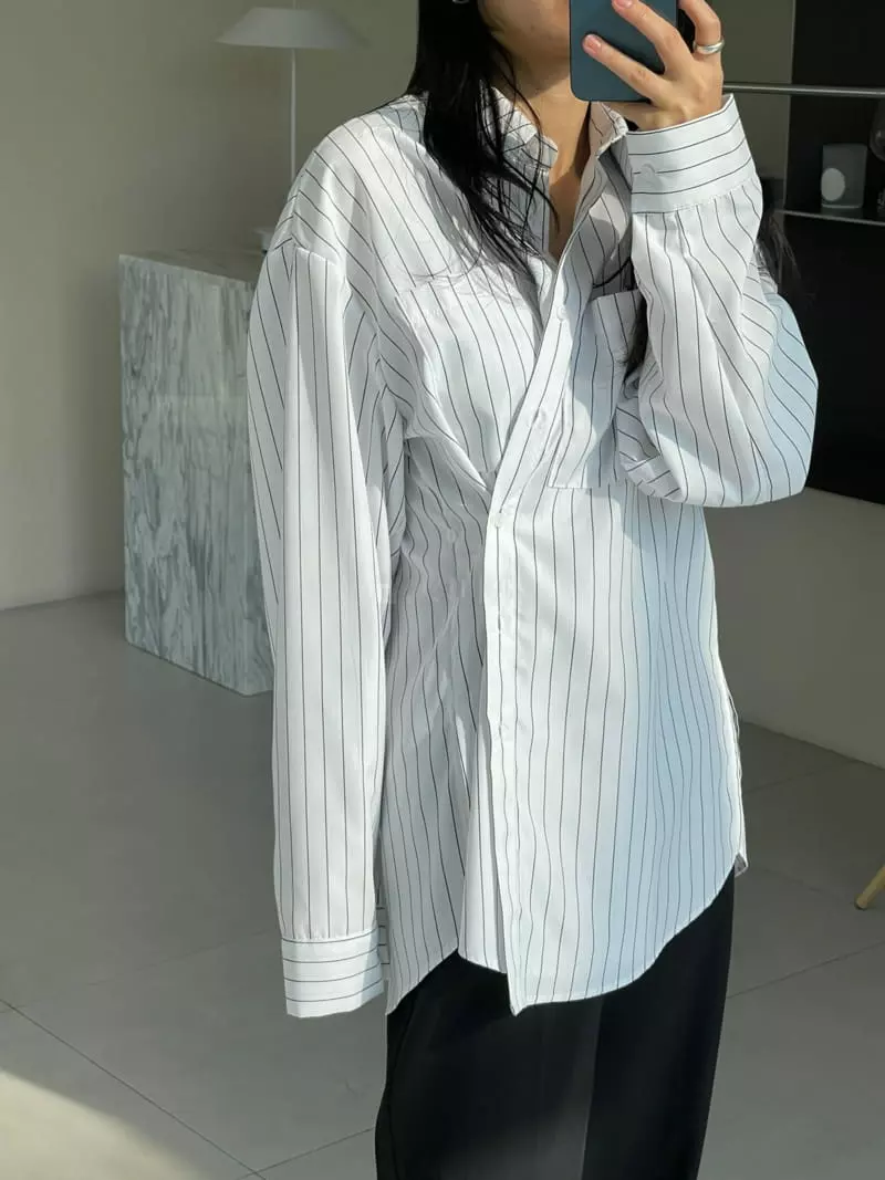 A Point - Korean Women Fashion - #vintageinspired - Pocket Stripe Shirt - 2