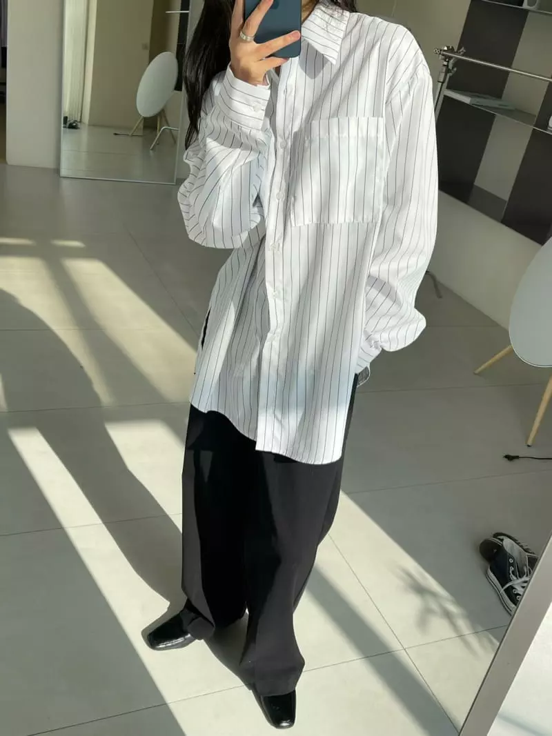 A Point - Korean Women Fashion - #vintagekidsstyle - Pocket Stripe Shirt - 3