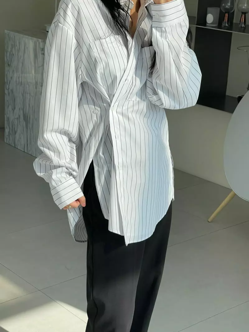 A Point - Korean Women Fashion - #womensfashion - Pocket Stripe Shirt