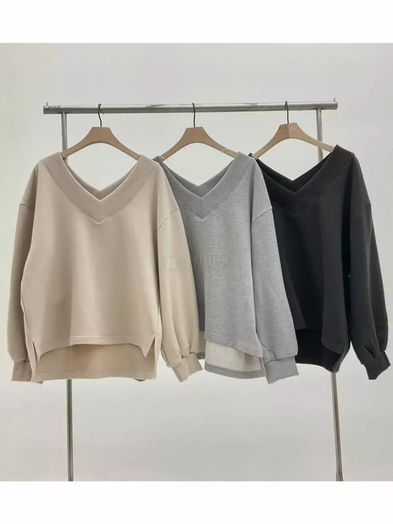 A Point - Korean Women Fashion - #momslook - V Sweatshirt - 4
