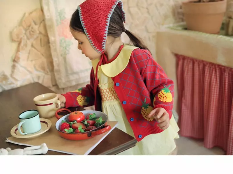 AMBER - Korean Children Fashion Brand - #childrensboutique - Berry Knit Cardigan