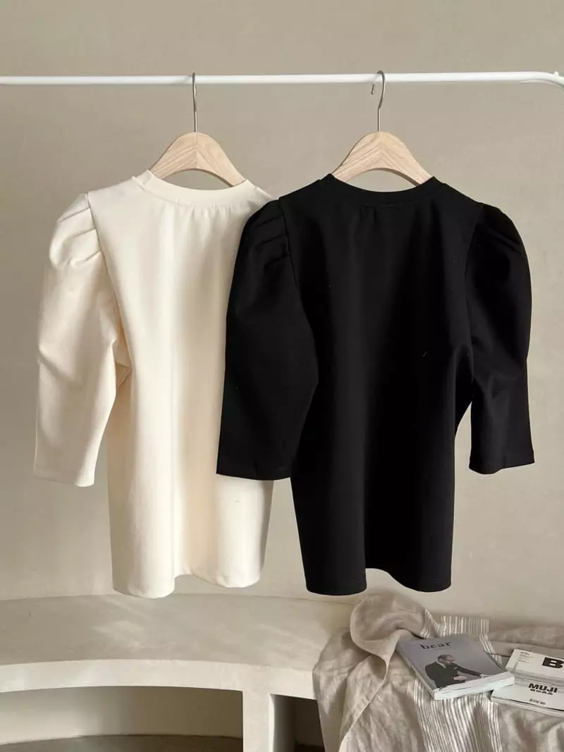 Afterglow - Korean Women Fashion - #momslook - Puff Round Tee - 11