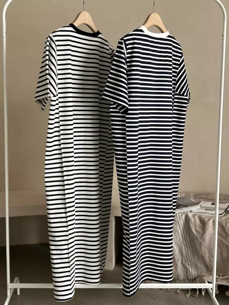 Afterglow - Korean Women Fashion - #momslook - Stripe Pintuck One-piece - 10