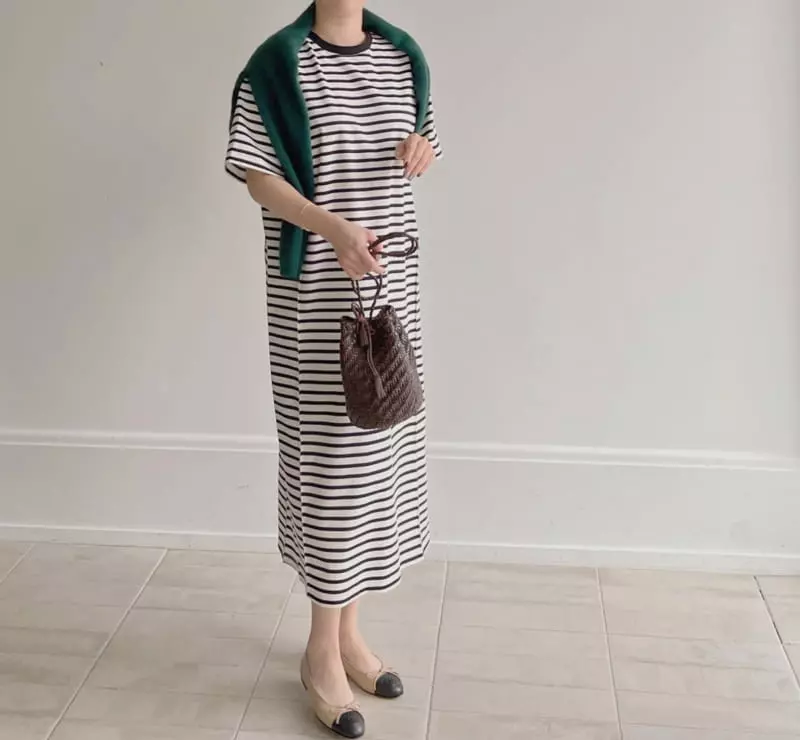 Afterglow - Korean Women Fashion - #thelittlethings - Stripe Pintuck One-piece - 4