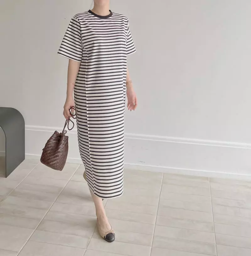Afterglow - Korean Women Fashion - #momslook - Stripe Pintuck One-piece - 6