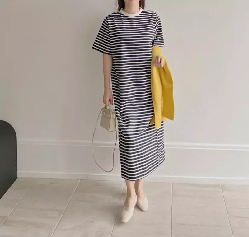 Afterglow - Korean Women Fashion - #momslook - Stripe Pintuck One-piece - 8