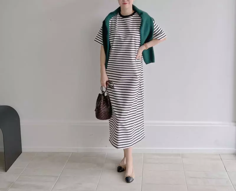 Afterglow - Korean Women Fashion - #thelittlethings - Stripe Pintuck One-piece - 3