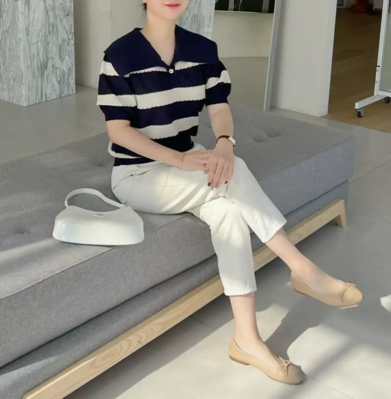 Afterglow - Korean Women Fashion - #womensfashion - Big Collar Knit Tee - 2