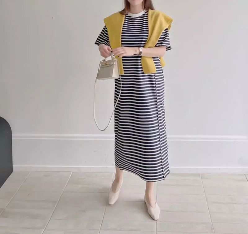 Afterglow - Korean Women Fashion - #womensfashion - Stripe Pintuck One-piece - 7