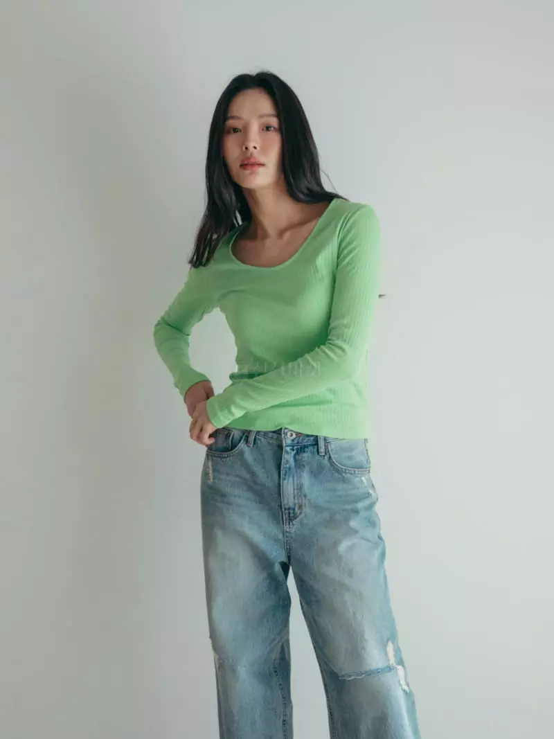 Almond Pepe - Korean Women Fashion - #momslook - Sally Rib Tee - 3
