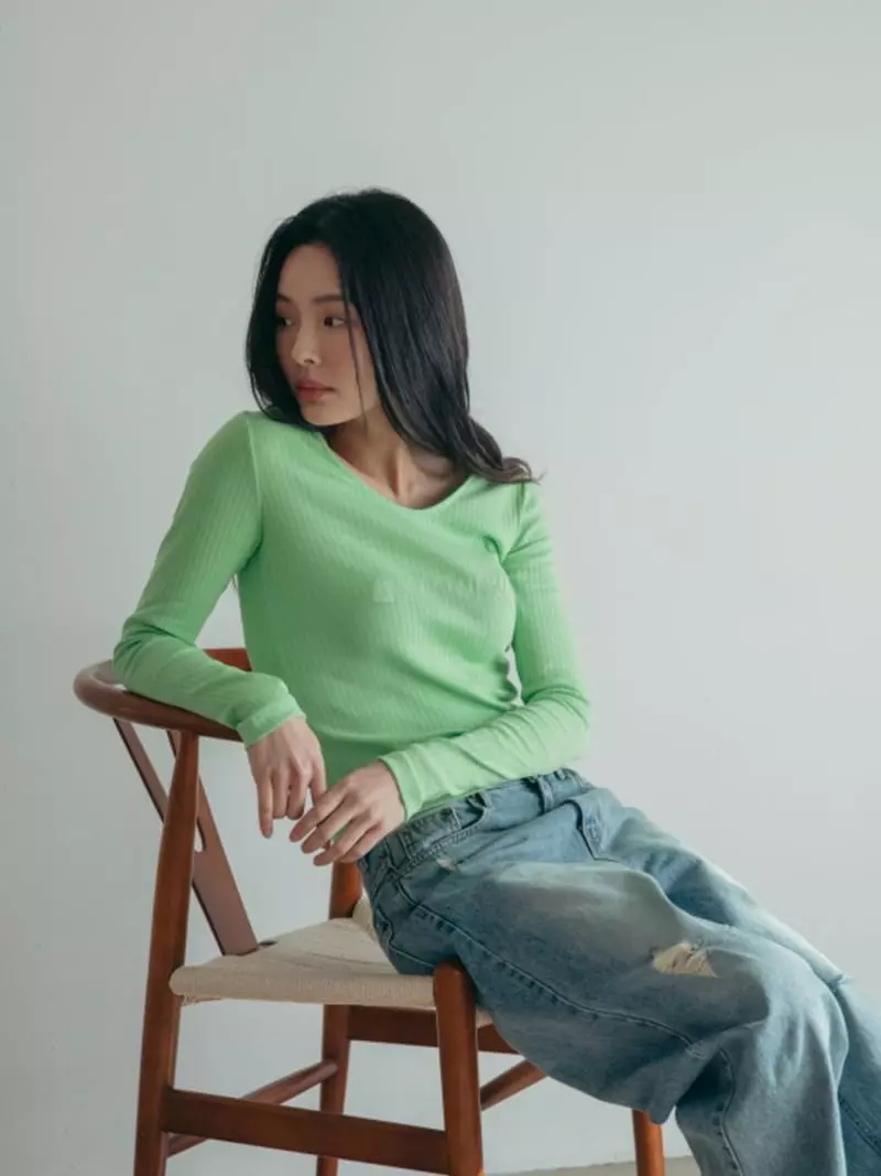 Almond Pepe - Korean Women Fashion - #momslook - Sally Rib Tee - 4