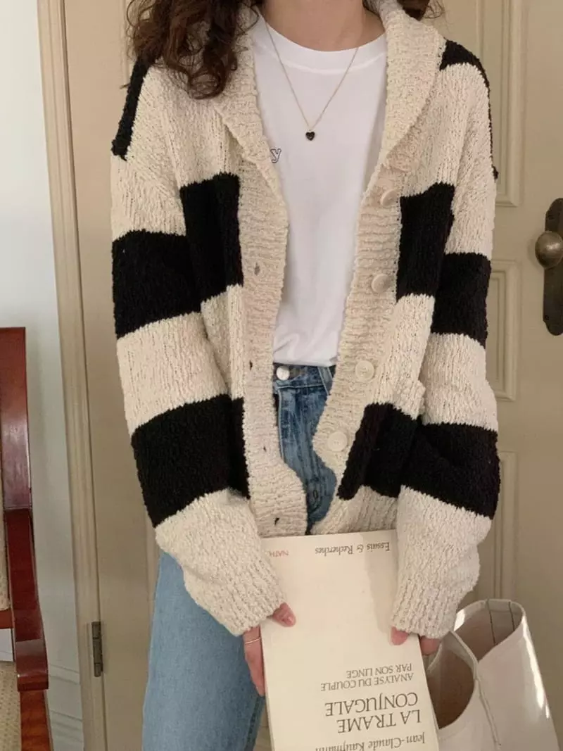 And Floyd - Korean Women Fashion - #womensfashion - Bay Stripe Cardigan - 2