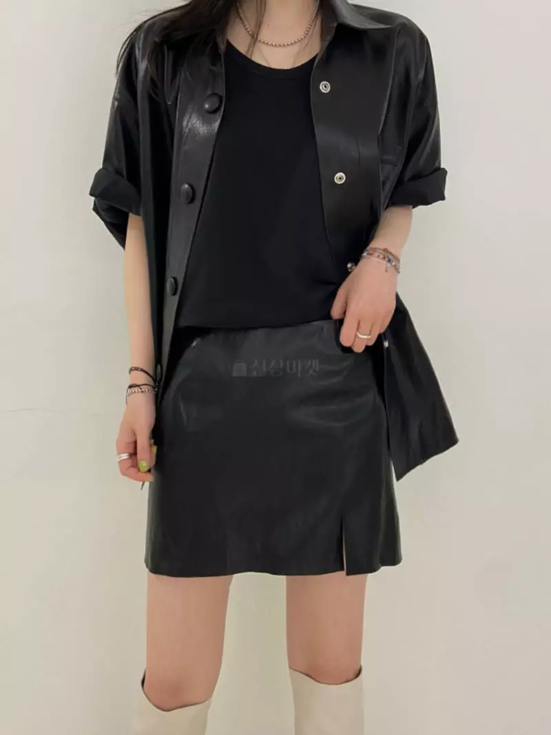 Artisover - Korean Women Fashion - #momslook - Slit Button Leather Skirt - 2