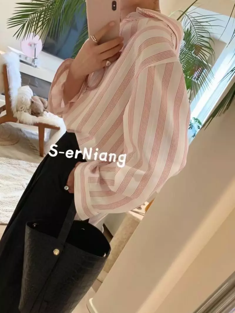 Artisover - Korean Women Fashion - #momslook - Balen Stripe Shirt - 2