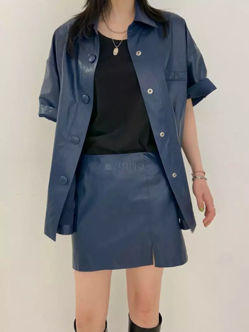 Artisover - Korean Women Fashion - #womensfashion - Slit Button Leather Skirt
