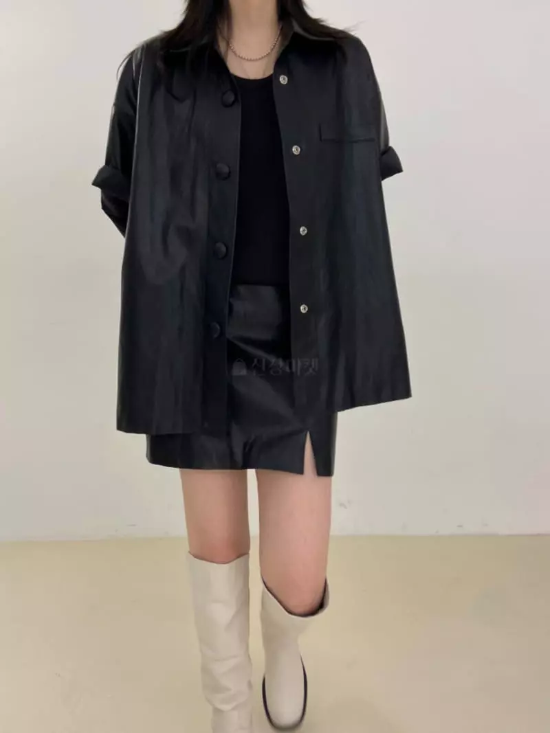Artisover - Korean Women Fashion - #womensfashion - Slit Button Leather Skirt - 3