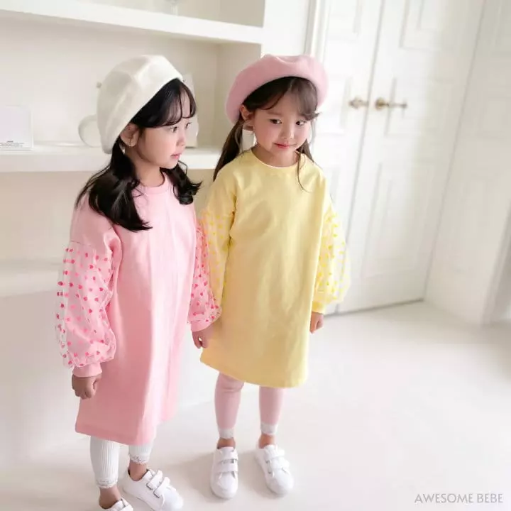 Awesome Bebe - Korean Children Fashion - #magicofchildhood - Heart Mesh One-piece
