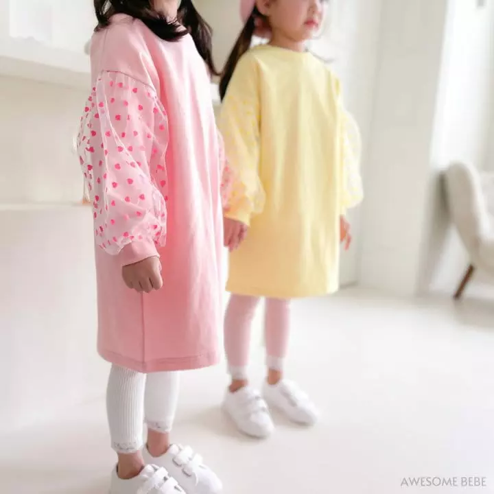 Awesome Bebe - Korean Children Fashion - #minifashionista - Heart Mesh One-piece - 2