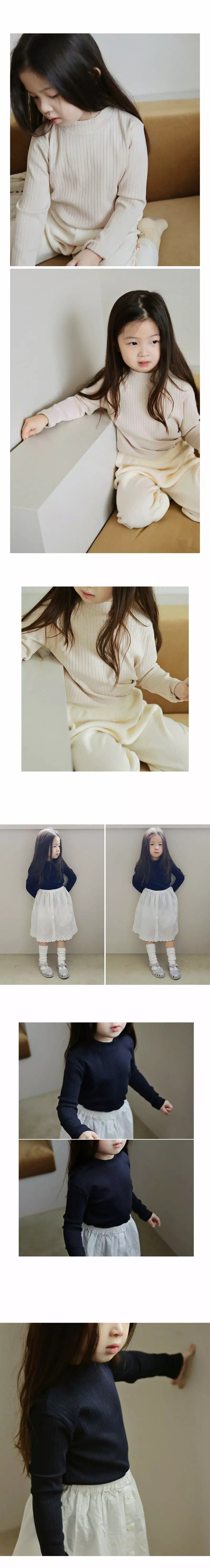 BIEN A BIEN - Korean Children Fashion Brand - #littlefashionista - Cream Mock Neck Tee - 3