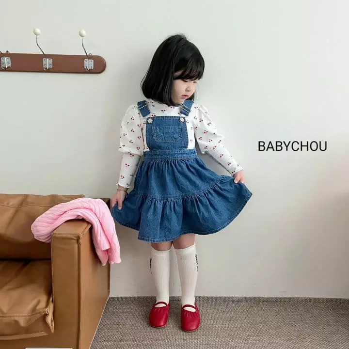 Babychou - Korean Children Fashion - #kidzfashiontrend - Denim Cancan One-piece - 5